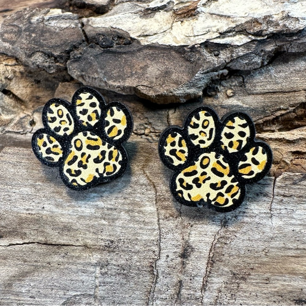 Leopard Print Paw Stud Earrings New
